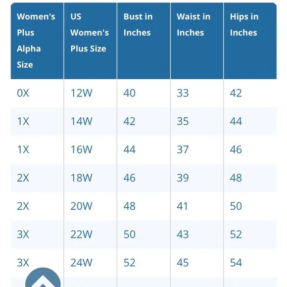 Plus Size Measurements - Picture 1 of 1